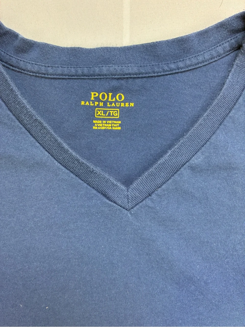 Polo Ralph Lauren Navy V-Neck Tee with Red Polo Emblem
